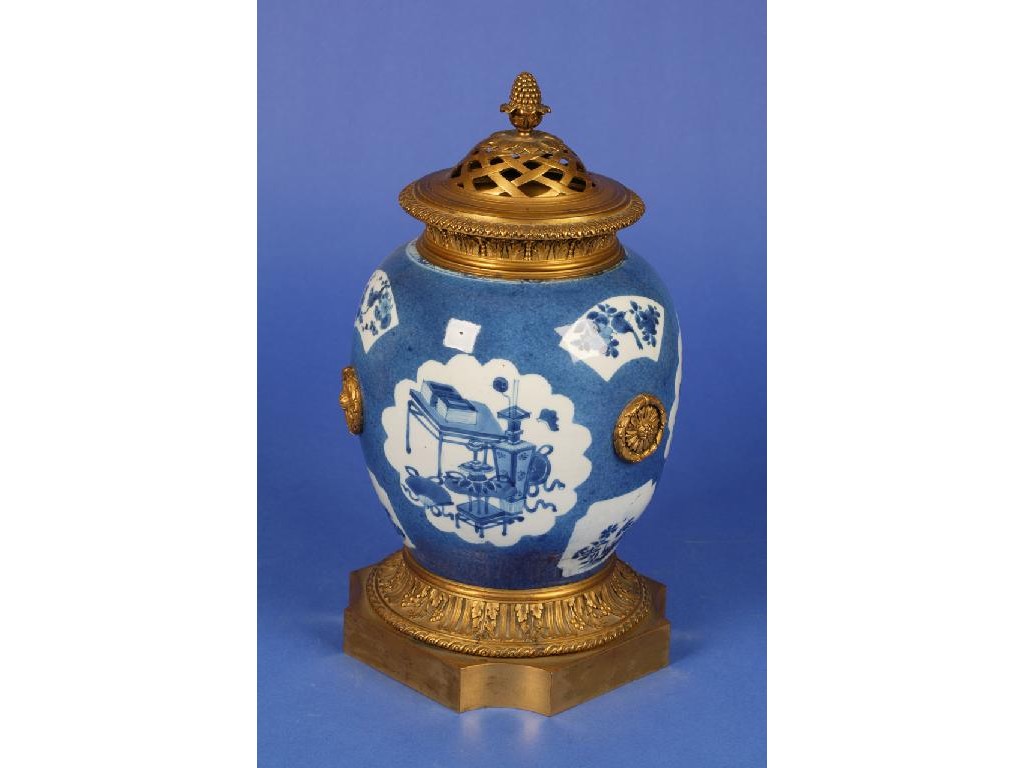 Appraisal: A CHINESE EXPORT BLUE AND WHITE VASE with ormolu mounts