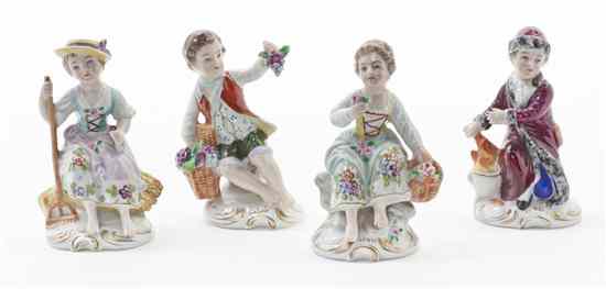 Appraisal: A Set of Four Sitzendorf Porcelain Figures Emblematic of the