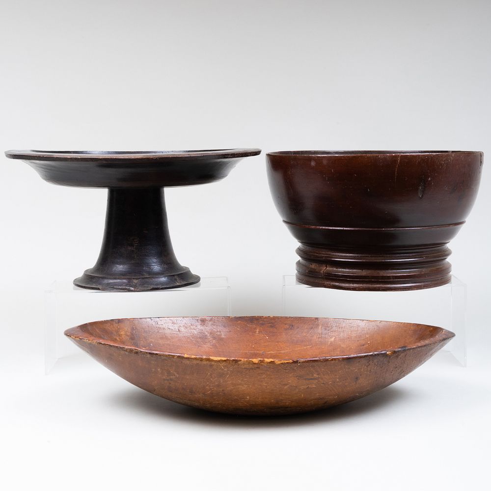 Appraisal: Group of Three Rustic Wood Tablewares Comprising A oblong bowl