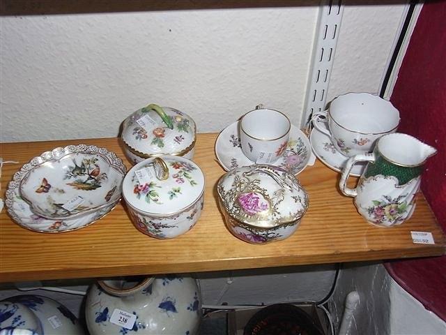 Appraisal: THREE DRESDEN LIDDED SMALL POTS and covers a Meissen cup