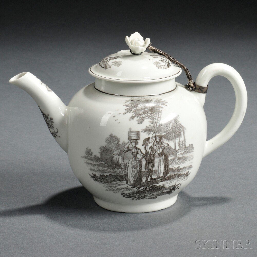 Appraisal: Worcester Porcelain Teapot and Cover England c globular shape with