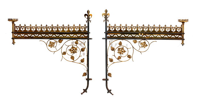 Appraisal: A PAIR OF VICTORIAN WROUGHT IRON and wrought brass architectural