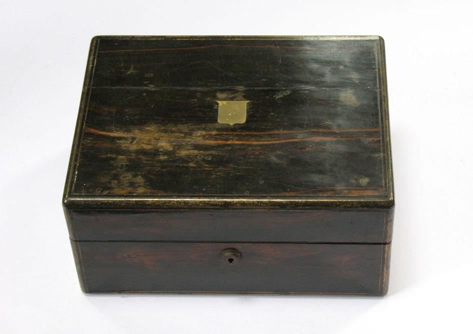 Appraisal: A VICTORIAN CORAMANDEL AND BRASS MOUNTED WRITING BOX by Mappin