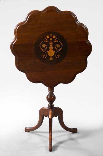 Appraisal: George III-Inspired Marquetry-Inlaid Mahogany Tilt-Top Table second quarter th century