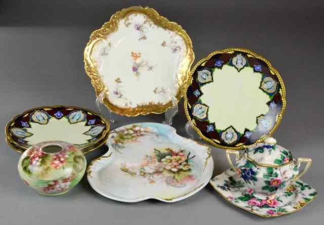 Appraisal: Pcs Hand-painted Porcelain Inc LimogesConsisting of one hand-painted floral signed