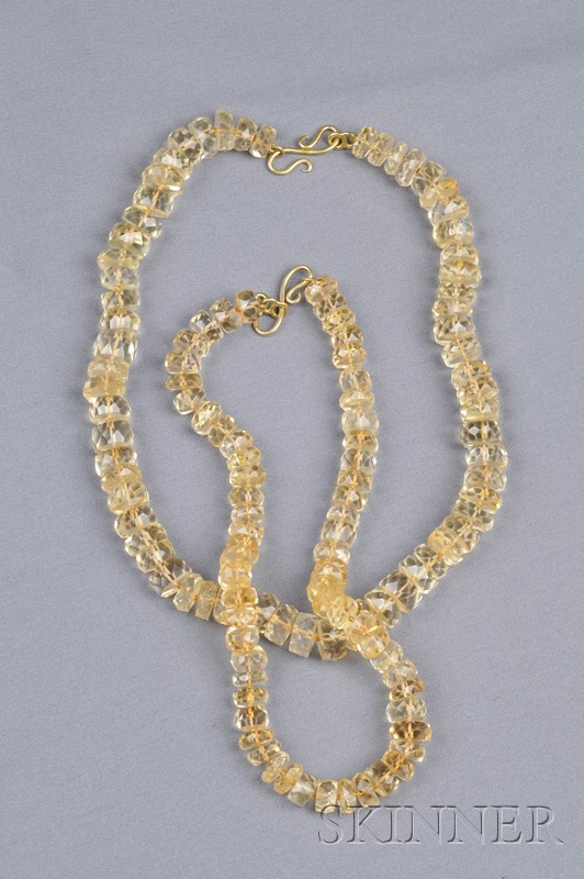 Appraisal: Double-strand Citrine Bead Necklaces designed as two nesting necklaces composed