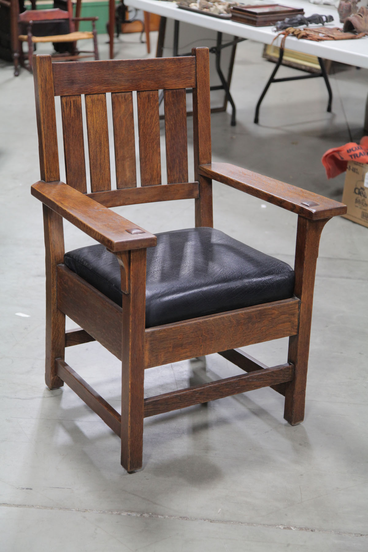 Appraisal: GUSTAV STICKLEY ARMCHAIR New York early th century oak Banister