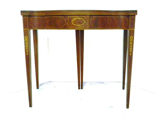 Appraisal: Hepplewhite serpentine front inlaid mahogany game table possibly Centennial flip