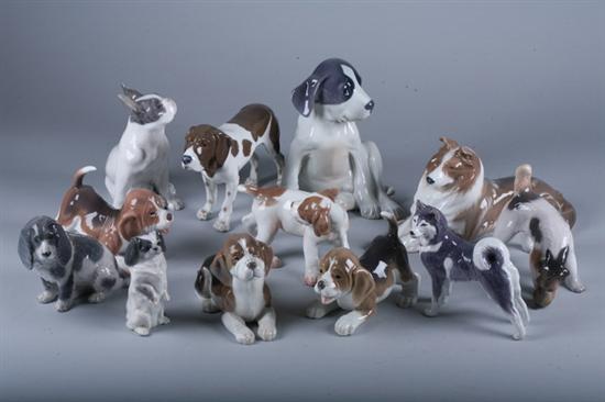 Appraisal: TWELVE ROYAL COPENHAGEN PORCELAIN FIGURES OF DOGS Of various breeds