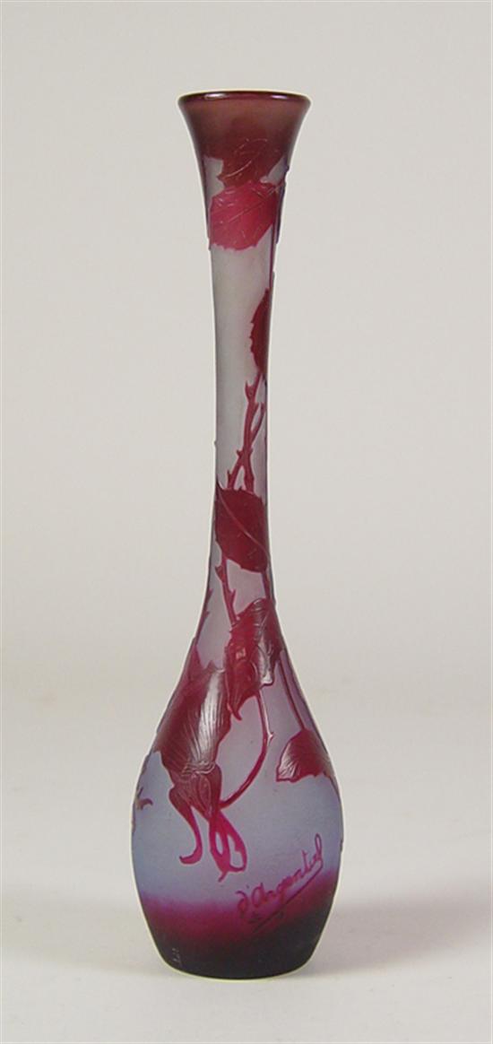 Appraisal: Cameo Vase by D'Argental Reddish brown leaf and floral design