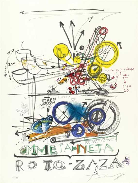 Appraisal: TINGUELY JEAN Meta-Meta - Rota-Zaza Zincography and collage Signed lower