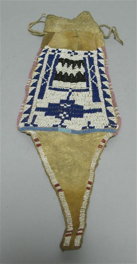 Appraisal: SIOUX BEADED HIDE POUCH Probably for tobacco pipe with beaded