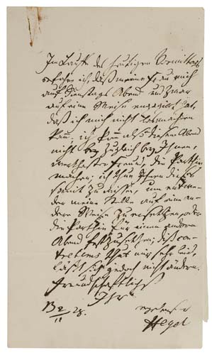 Appraisal: HEGEL GEORG WILHELM FRIEDRICH Autograph Letter Signed to Heinrich Beer