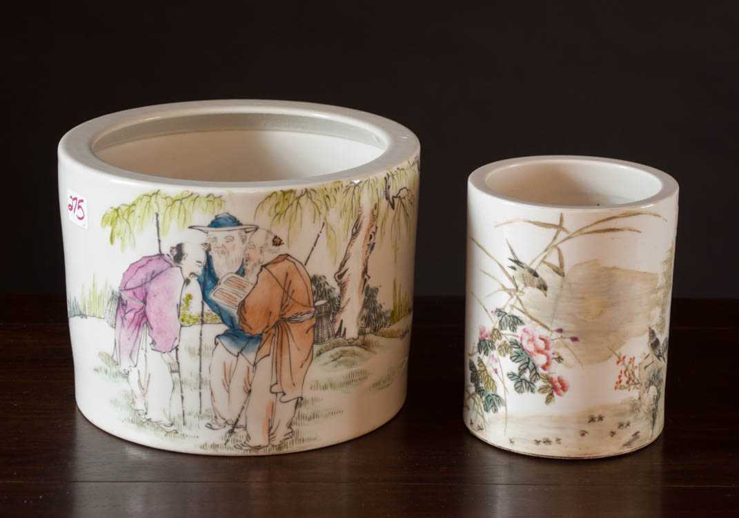 Appraisal: TWO CHINESE PORCELAIN REPUBLICAN QIAN JIANG BRUSH POTS each hand