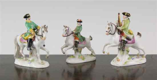 Appraisal: Three small Meissen equestrian groups c - each modelled as