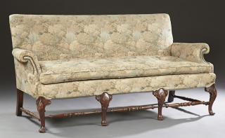 Appraisal: Queen Anne Style Carved Mahogany Settee c the rectangular back