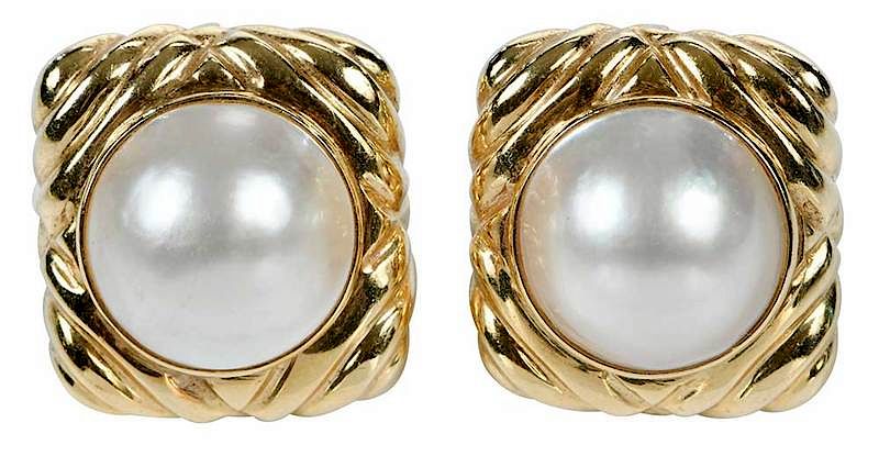 Appraisal: kt Gold Mabe Pearl Earrings each with one mabe pearl