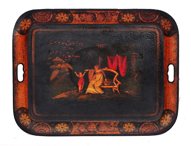 Appraisal: A REGENCY TOLEWARE TEA TRAY decorated with a mother and