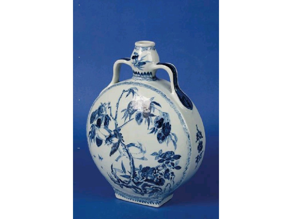 Appraisal: A CHINESE BLUE AND WHITE MOONFLASK decorated with birds on