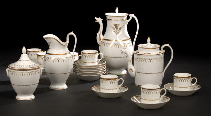 Appraisal: Twenty-Four-Piece White and Gold Paris Porcelain Tea-and-Coffee Service for Ten