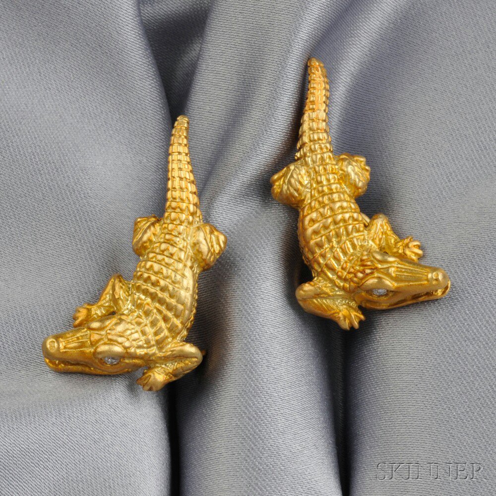 Appraisal: kt Gold and Diamond Alligator Earclips Kieselstein-Cord each with diamond