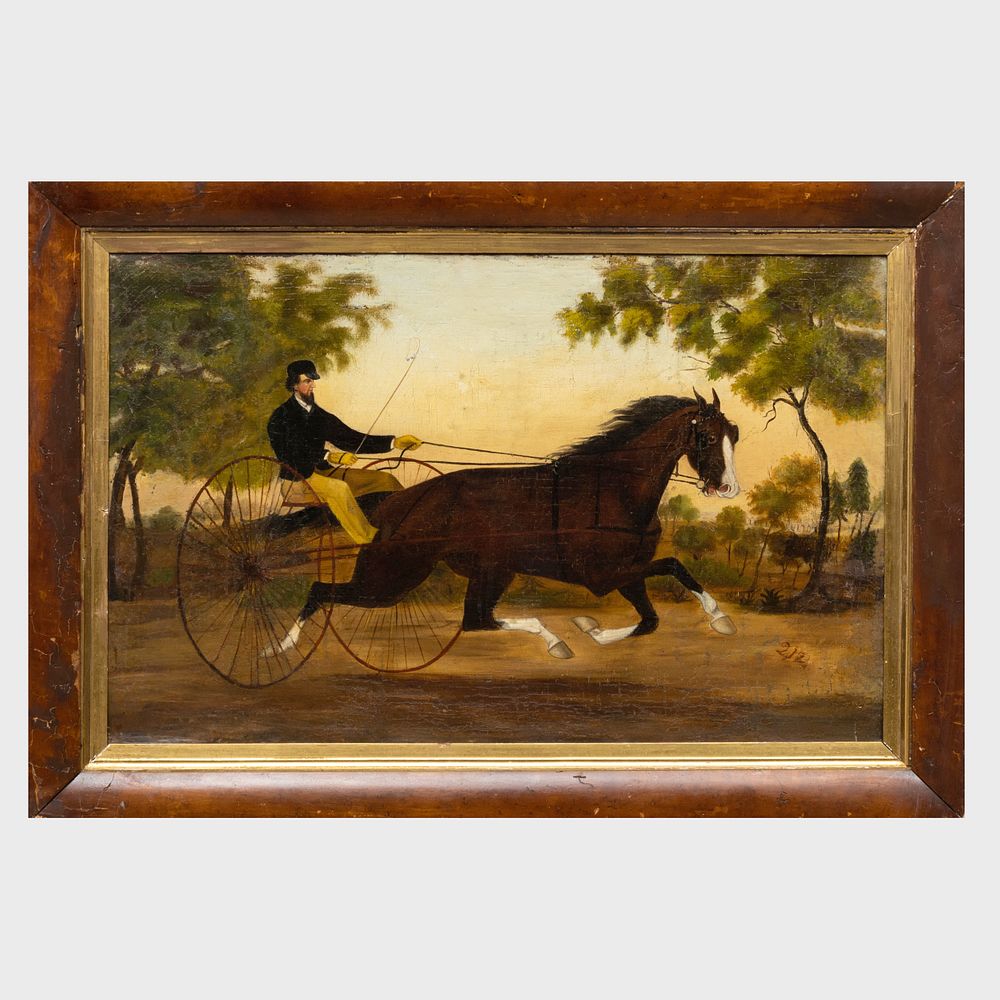 Appraisal: American School Horse and Rider Oil on canvas unsigned lined