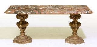 Appraisal: A CONTINENTAL GILTWOOD MARBLE TOP LOW TABLE Late th century