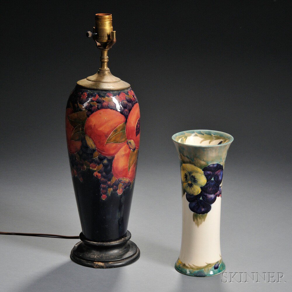 Appraisal: Moorcroft Pottery Lamp and a Vase England mid- th century