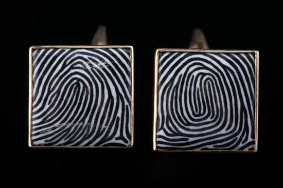 Appraisal: PAIR K YELLOW GOLD AND PORCELAIN FINGER PRINT CUFFLINKS Square