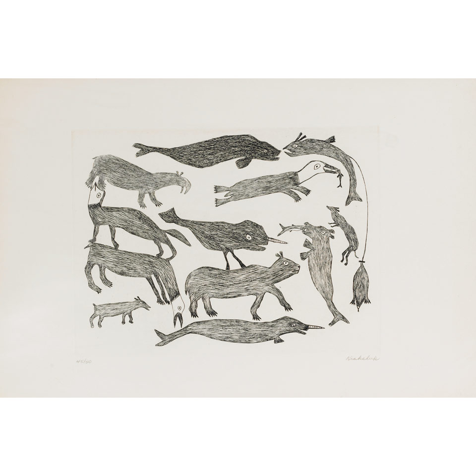 Appraisal: KIAKSHUK - E - Cape Dorset UNTITLED ANIMALS AND CREATURES