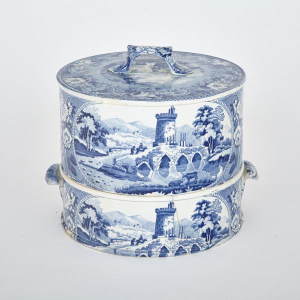 Appraisal: William Reid Son Blue Printed Pearlware Covered Cheese Dish c