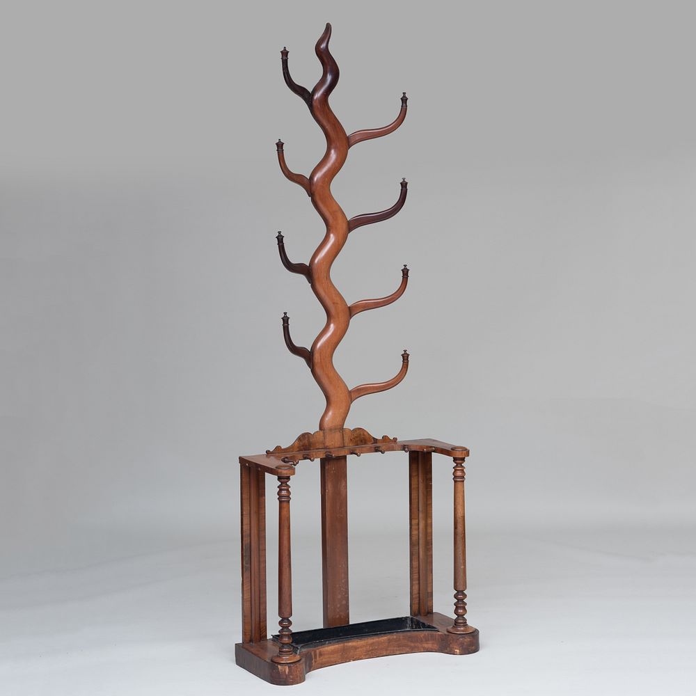 Appraisal: Victorian Mahogany Hat Rack and Umbrella Stand Fitted with an