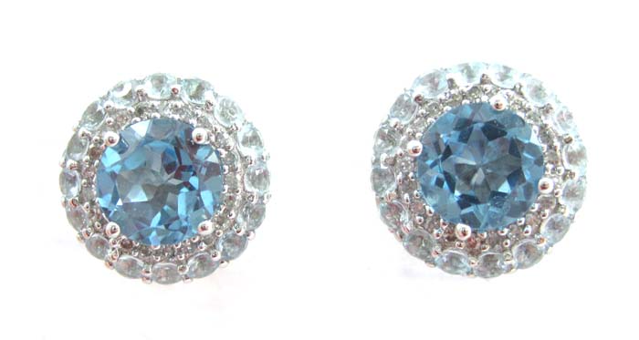 Appraisal: PAIR OF BLUE TOPAZ AND DIAMOND EARRINGS each with round-cut