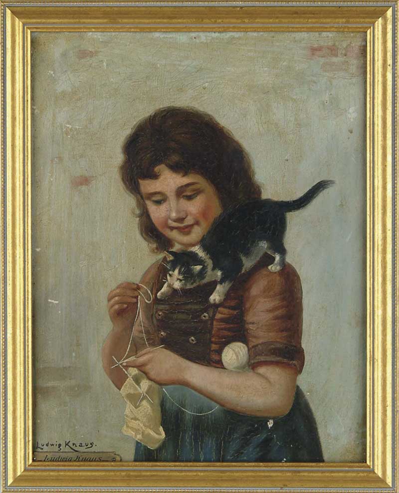 Appraisal: LUDWIG KNAUS German - PLAYFUL KITTEN Oil on canvas scene