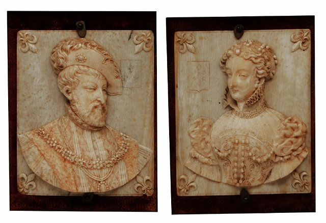 Appraisal: A PAIR OF IVORY SILHOUETTE PLAQUES portraying Fran ois I