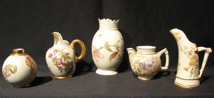 Appraisal: Five piece Royal Worcester vases and small cream pitchers H