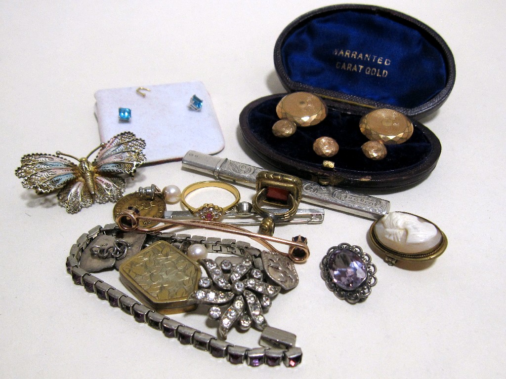 Appraisal: Lot comprising rolled gold buttons scissors in silver case silver