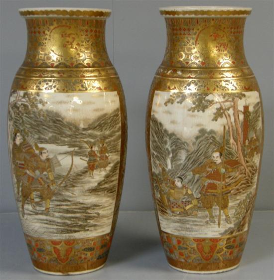 Appraisal: Pair of Japanese Satsuma pottery baluster vases painted with figures