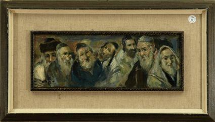 Appraisal: Israeli School th Century Judaic Scene Oil on board signed