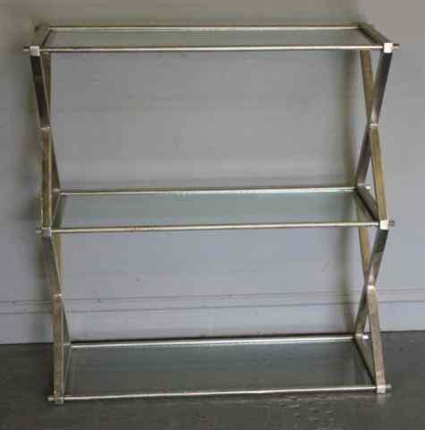 Appraisal: Industrial Style Steel Glass Etagere With X-form sides From a