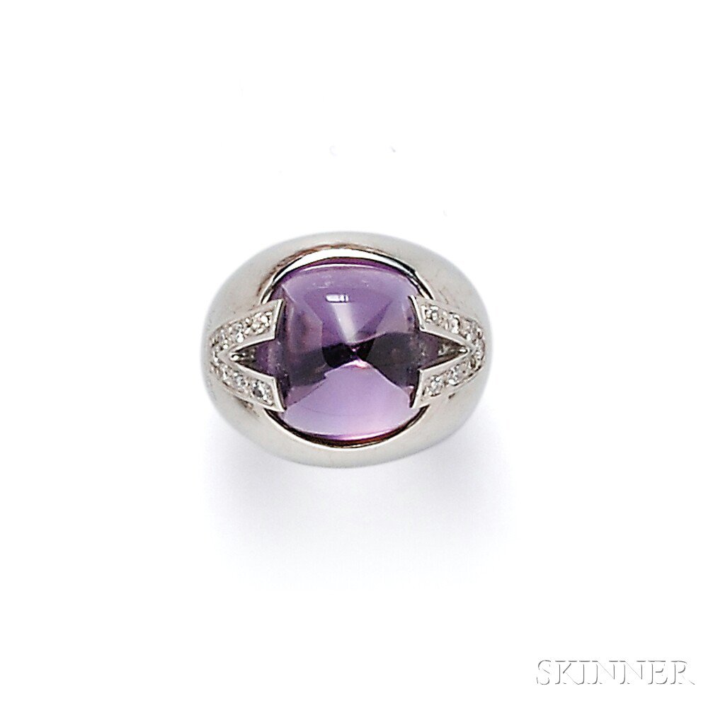 Appraisal: kt White Gold Amethyst and Diamond Ring Versace set with