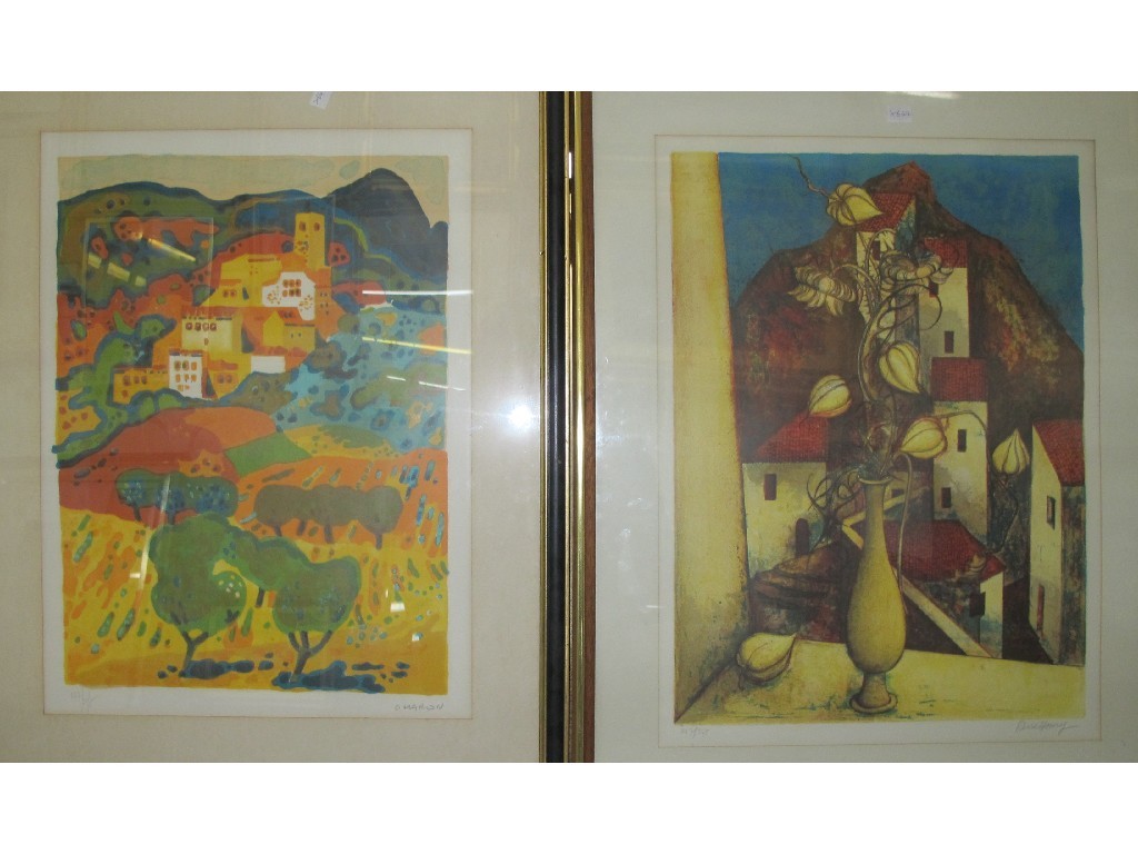 Appraisal: Lot comprising a signed etching in colours by PIERRE HENRY