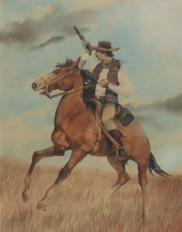 Appraisal: Framed watercolor painting on paper Cowboy on Horseback with Pistol