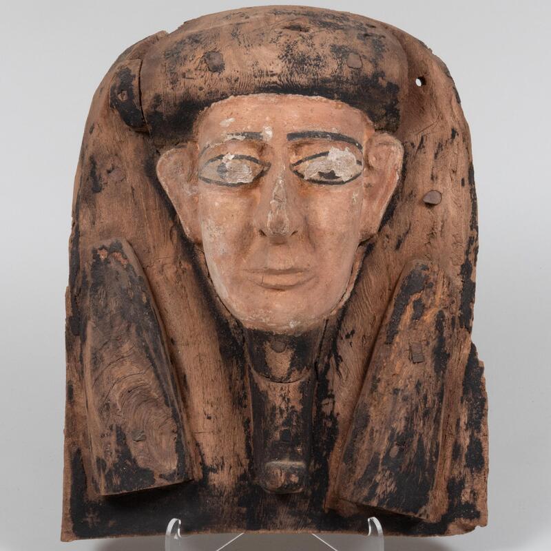 Appraisal: Painted and Carved Wood Head of a Pharaoh Indistinctly marked