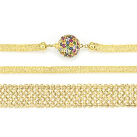 Appraisal: Gold Mesh Necklace with Gem-Set Clasp and Bracelet Estimate -