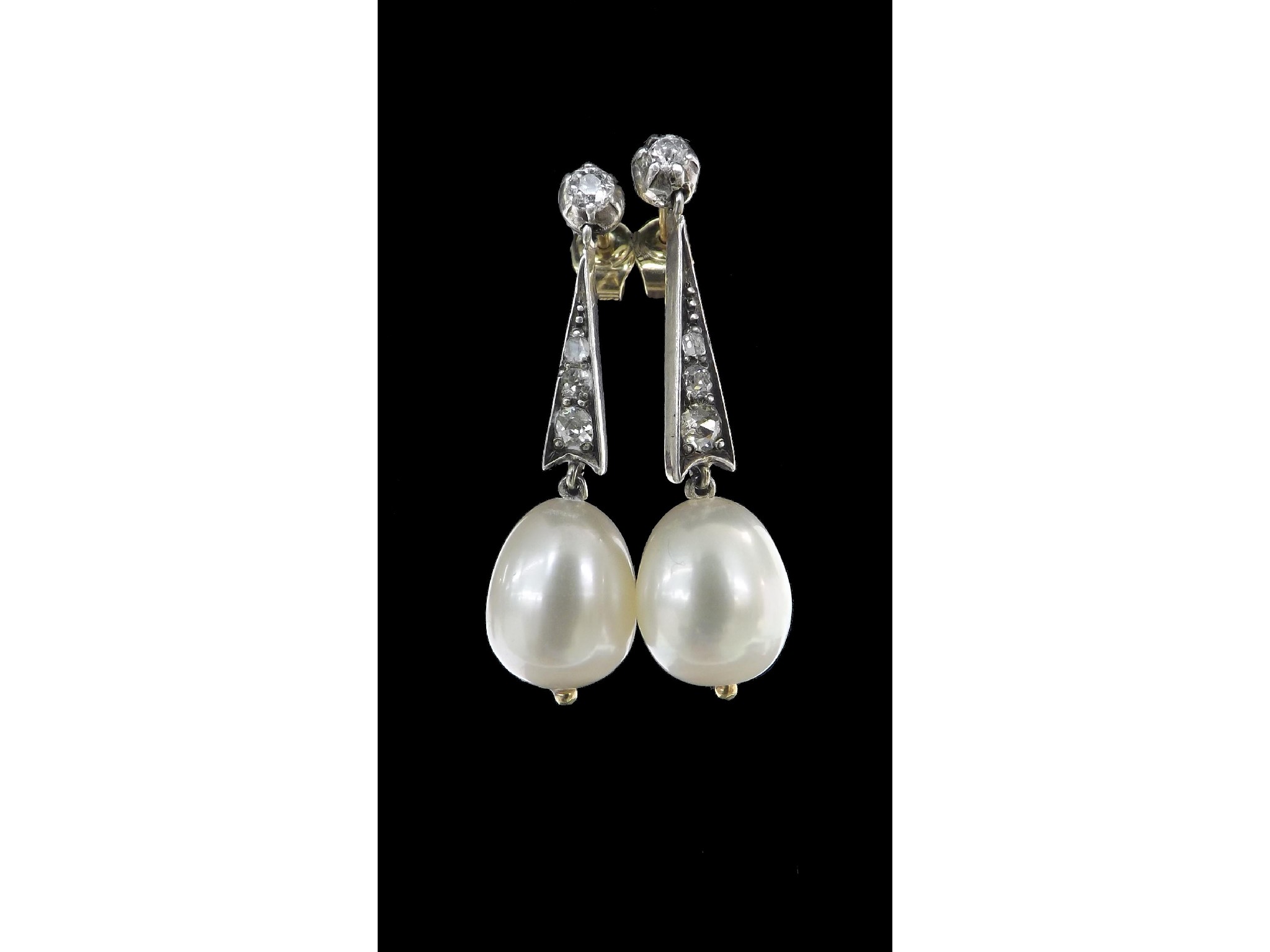 Appraisal: Pair of attractive diamond and cultured pearl drop earrings each