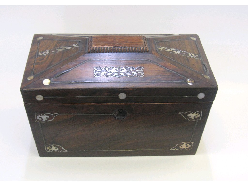 Appraisal: Wooden tea caddy with mother of pearl inlay