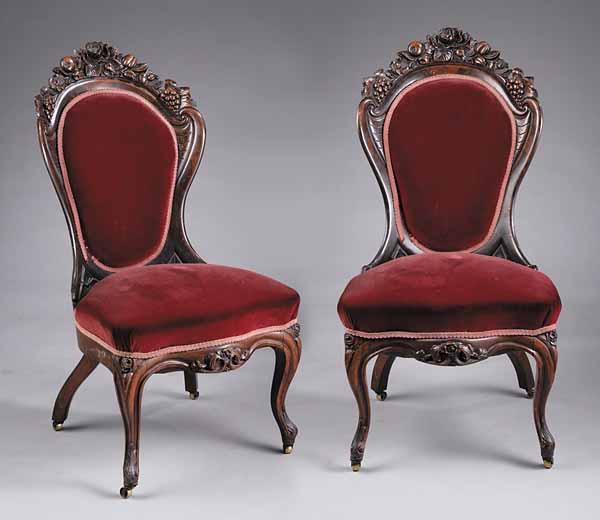 Appraisal: A Pair of American Rococo Laminated and Carved Rosewood Parlor