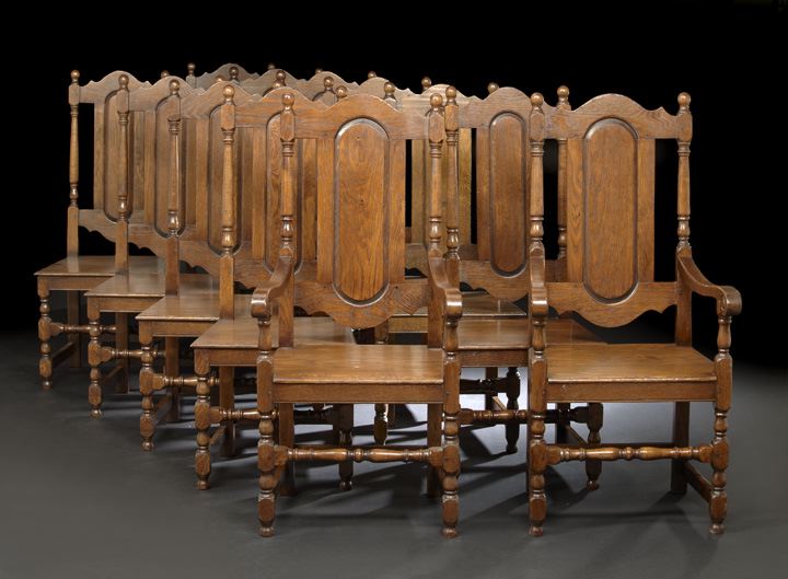 Appraisal: Suite of Twelve Spanish-Style Oak Dining Chairs consisting of two