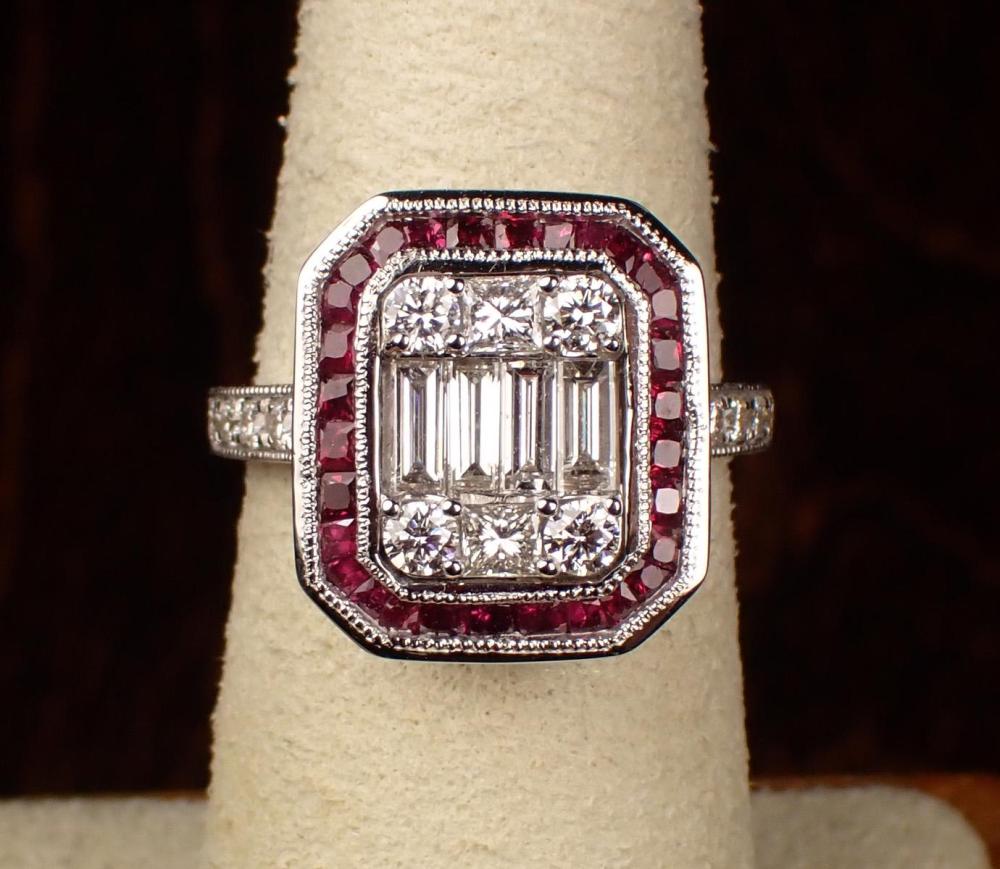 Appraisal: DIAMOND RUBY AND EIGHTEEN KARAT GOLD RING The white gold